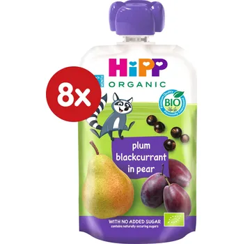 HIPP BIO Kapsička 100% ovoce hruška černý rybíz švestka 8 x 100 g