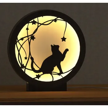 Lampička Lampička - kočka hrající si mezi hvězdami Bílá teplá - Lampa na USB