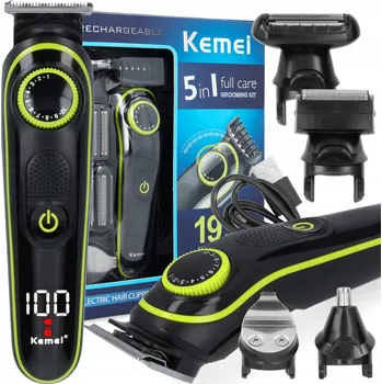 Strojek na vlasy Zastřihovač vlasů a vousů 5v1 Kemei - Sada pro péči o vlasy a vousy
