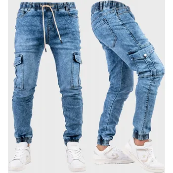 Pánské kalhoty Cargo kalhoty Pánské Joggery Modré Slim Fit Kapsy Streetwear vel. 30