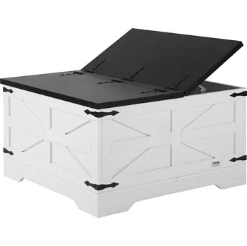 Obývací pokoj Vevor Kulatý konferenční stolek 31.5" s velkým úložným prostorem šedobílý