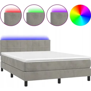 Postel Kontinentální postel s matrací a LED diodami, světle šedá, 203x144x78/88 cm