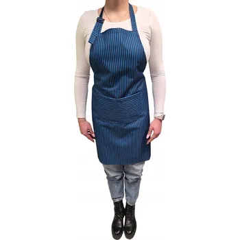Kuchyňská zástěra Nepromokavá zástěra s laclem granatowy w niebieskie paski APRON