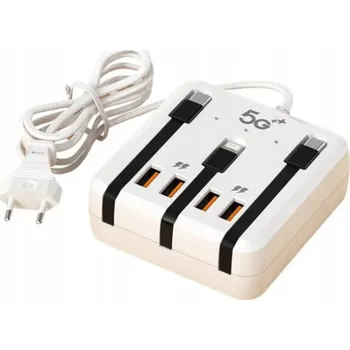 HUB nabíječka 4x USB + 3 kabely USB-C Lightning Micro USB Rychlé nabíjení