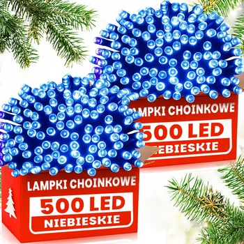 Vánoce 2 x VÁNOČNÍ OSVĚTLENÍ NA STROMEČEK 500 LED MODRÁ SVÁTEČNÍ VNITŘNÍ VENKOVNÍ