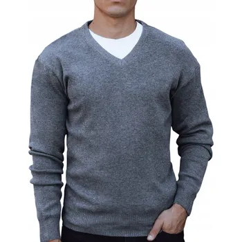 Pánský svetr DStreet svetr WX2200 šedý s výstřihem do V, velikost XL