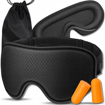Škraboška na spaní 3D černá maska na spaní ZeeTech s nastavením, pouzdro a špunty do uší