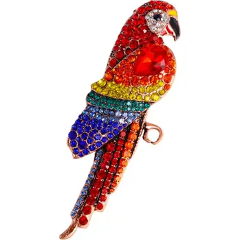 Brož B-TOP Pozlacená brož ve tvaru papouška s červenými krystaly