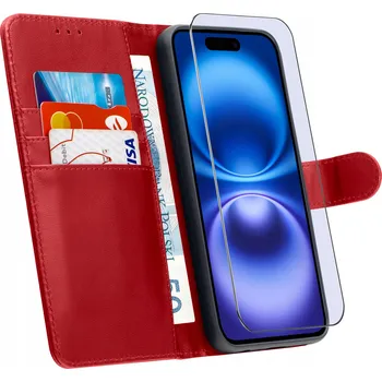 Pouzdro na mobilní telefon Flipové pouzdro KrainaGSM pro Apple iPhone 16, červené