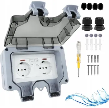 Elektrická zásuvka Dvojitá vodotěsná zásuvka šedá IP66 s uzemněním