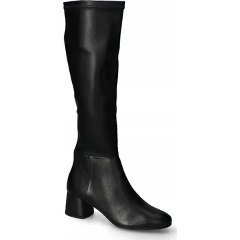 Dámské kozačky Černé kožené zateplené kozačky na podpatku, elastický svršek RYŁKO 36