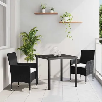 Zahradní jídelní souprava s polštářem 3 pcs Černá polyratan Černá3379723
