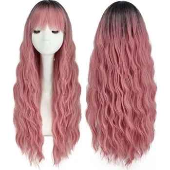 Paruka Růžová dlouhá paruka pro ženy, ombré růžové paruky, kudrnaté vlnité paruky, syntetické pro denní