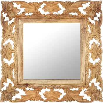 vidaXL Ručně vyřezávané zrcadlo hnědé 50 x 50 cm masivní mangovník