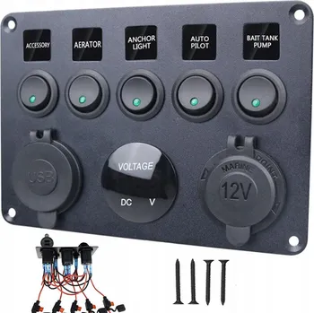 LED osvětlení ROZVODNÁ DESKA PANEL 12V 24V USB ZAPALOVAČ SPÍNAČE VOLTMETR HLINÍK
