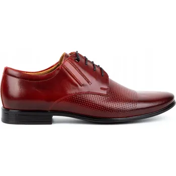 Pánské polobotky Pánské kožené společenské boty 482 červené polská výroba šněrovací 37