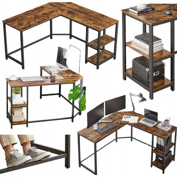 Psací stůl Rohový psací stůl MUFART 138 x 138 x 75 cm černý, odstíny hnědé