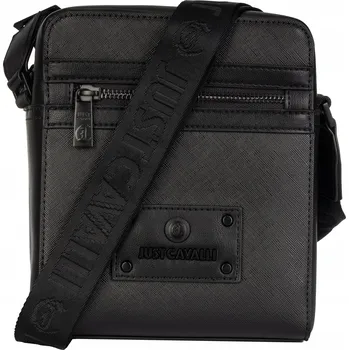 Kabelka JUST CAVALLI kožená kabelka přes rameno pánská GOTHIC PLATE BLACK