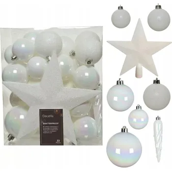 Vánoční dekorace Sada vánočních ozdob vánoční baňky špice plast x33 Opalizující na vánoční stromeček