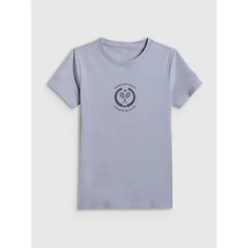 Dámské tričko 4F DÁMSKÉ TRIČKO MODRÉ SLIM BAVLNĚNÉ S POTISKEM VELIKOST S