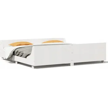 Postel Dřevěná borovicová postel s čelem, bílá, 203,5 x 183,5 x 52 cm