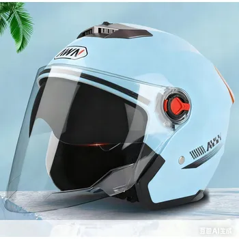 Helma na motorku Otevřená motocyklová přilba modrá s kšiltem a hledím