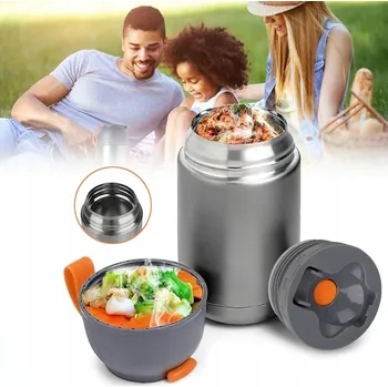 TERMOSKA OBIADOWY ZE STALI POJEMNIK TERMOSKA NA JÍDLO LED 24H 2x LŽIČKA