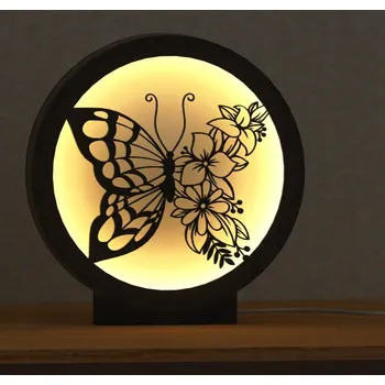 Lampička Lampička - motýl s květinami na křídle (teplá barva světla)