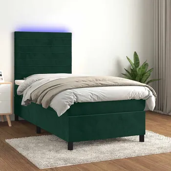 Postel vidaXL Box spring postel s matrací a LED 80 x 200 cm samet [3136149] Barva: Tmavě zelená
