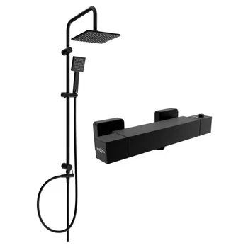 Vodovodní baterie Mexen Tord sprchový set s dešťovou sprchou a termostatickou sprchou Cube, černá, 77200200-70