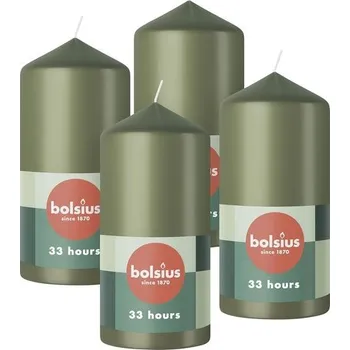Zahradní dekorace Svíčky Bolsius Smooth Pillar Candle - Zelené - 4 kusy - 12 x 6 cm - Dekorativní svíčky do