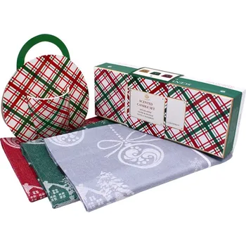 HOME ELEMENTS Dárkový set - utěrky, hrnek a svíčky, motiv Vánoce