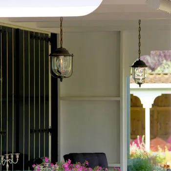 Venkovní osvětlení K.S. Verlichting LINDAU - Venkovní závěsné svítidlo s řetízkovým závěsem bronzová starožitná, čirá 1 x 60 W - Doprava zdarma