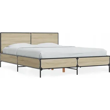Postel Rám postele dub sonoma 203 x 143 x 80 cm s kovovými nohami