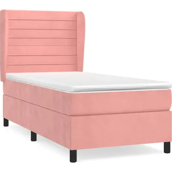 Postel Kontinentální postel růžová 203 x 93 x 118/128 cm s matrací 90 x 200 x 20