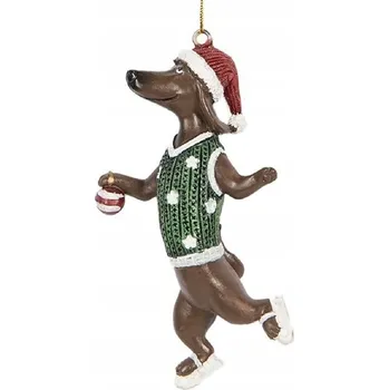 Vánoce Závěsná dekorace jezevčík na bruslích 10 cm