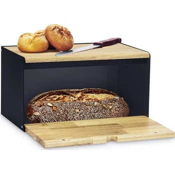 Chlebník s prkénkem Konighoffer černý dřevěný
