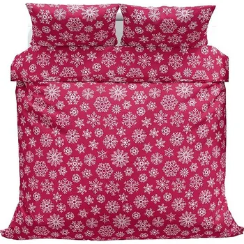Povlečení Vánoční bavlněné povlečení Vločky červené 140 x 200, 70 x 90 cm zipový uzávěr
