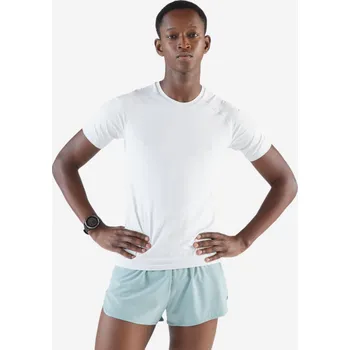 Pánské tričko KIPRUN Pánské běžecké bezešvé tričko 500 Comfort Slim M BÍLÁ|ŠEDÁ