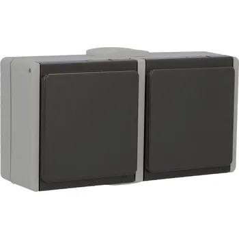 UNITEC 45245L Dvojitá zásuvka na omítku, volná, Aquarius FR, šedá / tmavě šedá