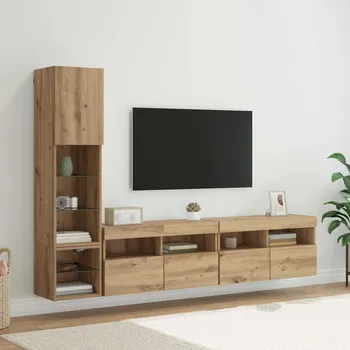 Televizní stolek Nástěnná skříňka na TV Nástěnný 4 pcs Artisanový dub kompozitní dřevo