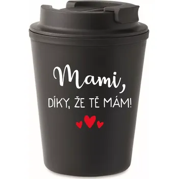 Termohrnek MAMI, DÍKY, ŽE TĚ MÁM! - černý termohrnek 300 ml