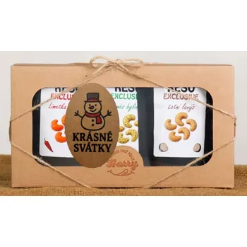 Dárkový potravinový koš Dárková sada Kešu EXCLUSIVE mix Letní lanýž + směs bylinek + Limetka Chilli TOP CHUŤ Krásné svátky sněhulák (Dárková sada Kešu EXCLUSIVE mix Letní lanýž + směs bylinek + Limetka Chilli TOP CHUŤ Krásné svátky sněhulák)
