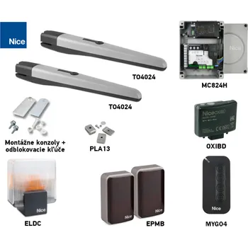Pohon brány Sada pohonu NICE Toona 4024 pro dvoukřídlou bránu - jedno křídlo 3m/500kg s příslušenstvím