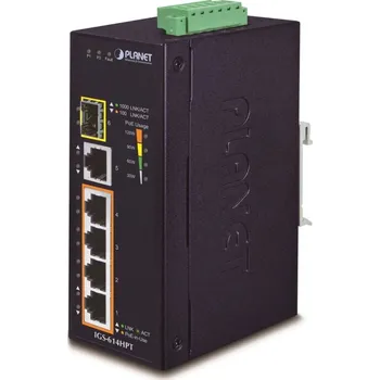 Switch Planet IGS-614HPT Průmyslový PoE Switch 5x 1000Base-T, 1x SFP, 4x PoE 802.3at, -40~+75°C, 12-56VDC, dual-power, DIN