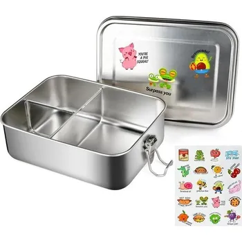 Jídlonosič Nerezový obědový box MAOOY, 1200ml nepropustný kovový obědový box s pevnou dělicí přepážkou a 3