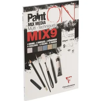 Kancelářská sestava Clairefontaine 960078C - Blok PaintON s 27 listy, 250 g, 4 zrnitosti a 6 různých barev, 9 x 3