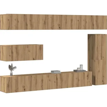 Obývací stěna vidaXL Sada 7 kusů nástěnné TV skříňka dub artisan kompozitní dřevo [3329214]