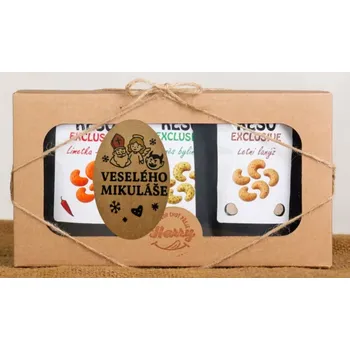 Dárkový potravinový koš Dárková sada Kešu EXCLUSIVE mix Letní lanýž + směs bylinek + Limetka Chilli veselého Mikuláše (Dárková sada Kešu EXCLUSIVE mix Letní lanýž + směs bylinek + Limetka Chilli veselého Mikuláše)