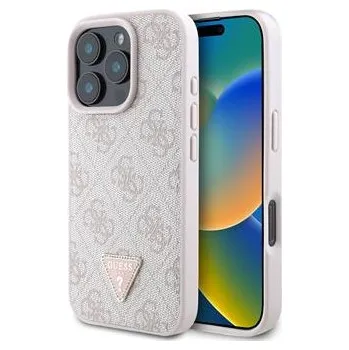 Pouzdro na mobilní telefon Guess PU 4G Strass Triangle Metal Logo Zadní Kryt pro iPhone 16 Pro Max Pink